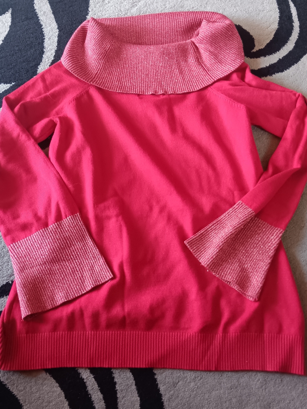 Questions? -Shoulder Ribbed Cowl Neck Sweater